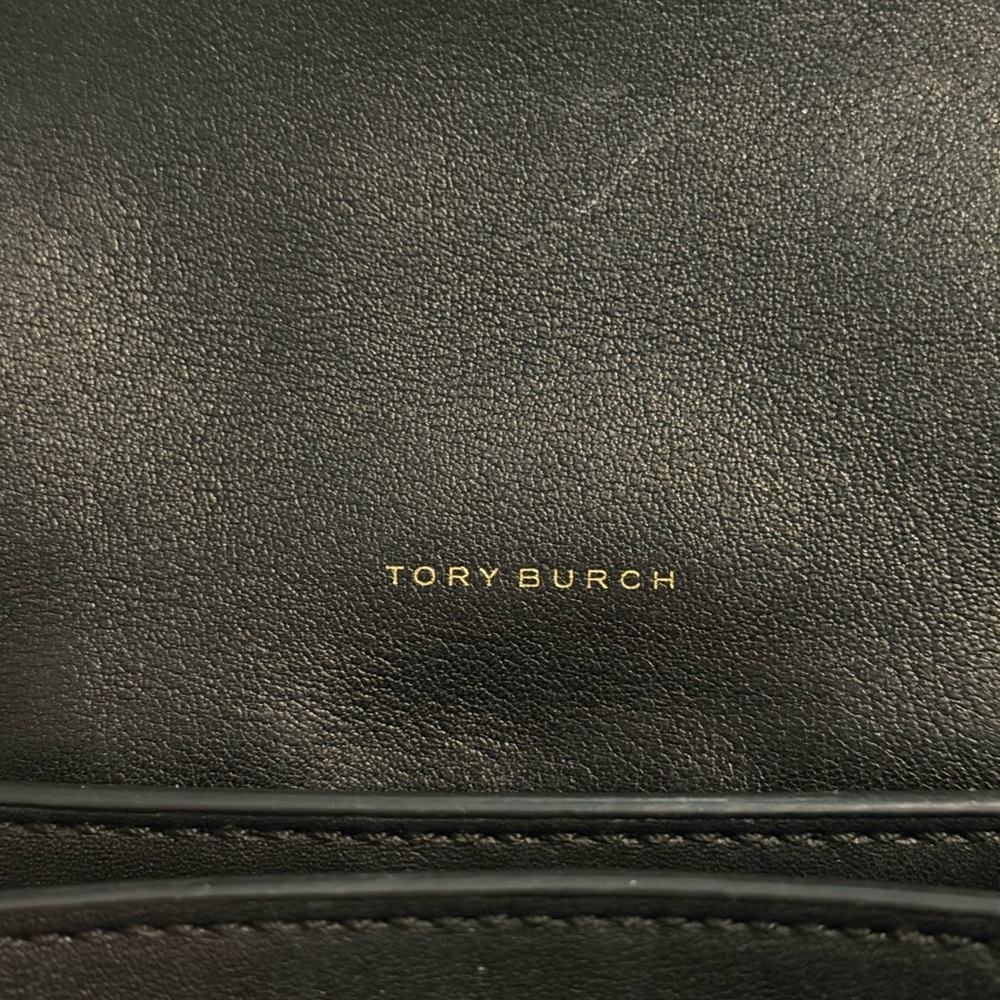 Tory Burch Kira Black Pebbled Leather Mixed Media Mini Crossbody Bag Gold Chain - Picture 15 of 16